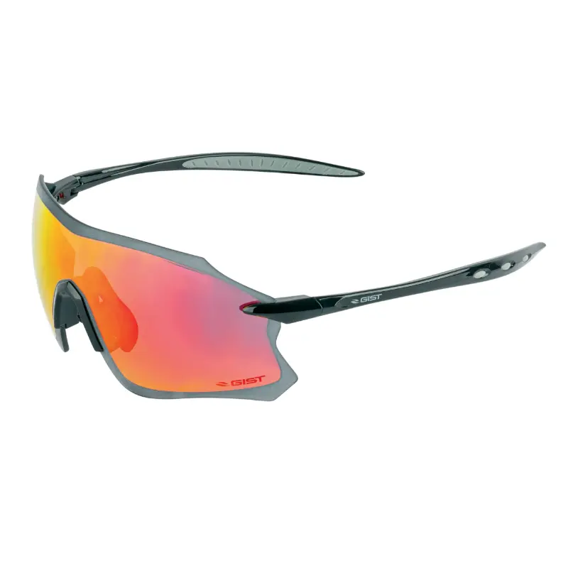 Lunettes Vélo Adulte Gist Pack Monture Noir Verres Solaires Miroir Rouge - Protection 100% Uv - Uva - Uvb) Ultra Légère (Verre Cat 3)