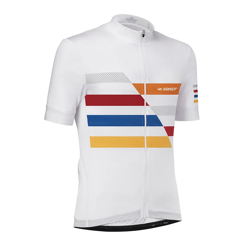 Maillot Gist Été Vélo Manches Courtes Zip Total Blanc Bande Colore L