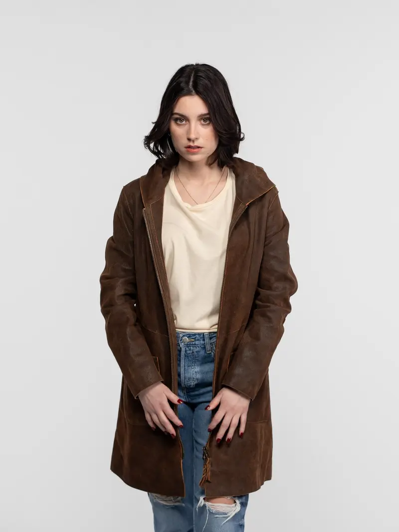 Mohave - Veste cuir capuche femme
