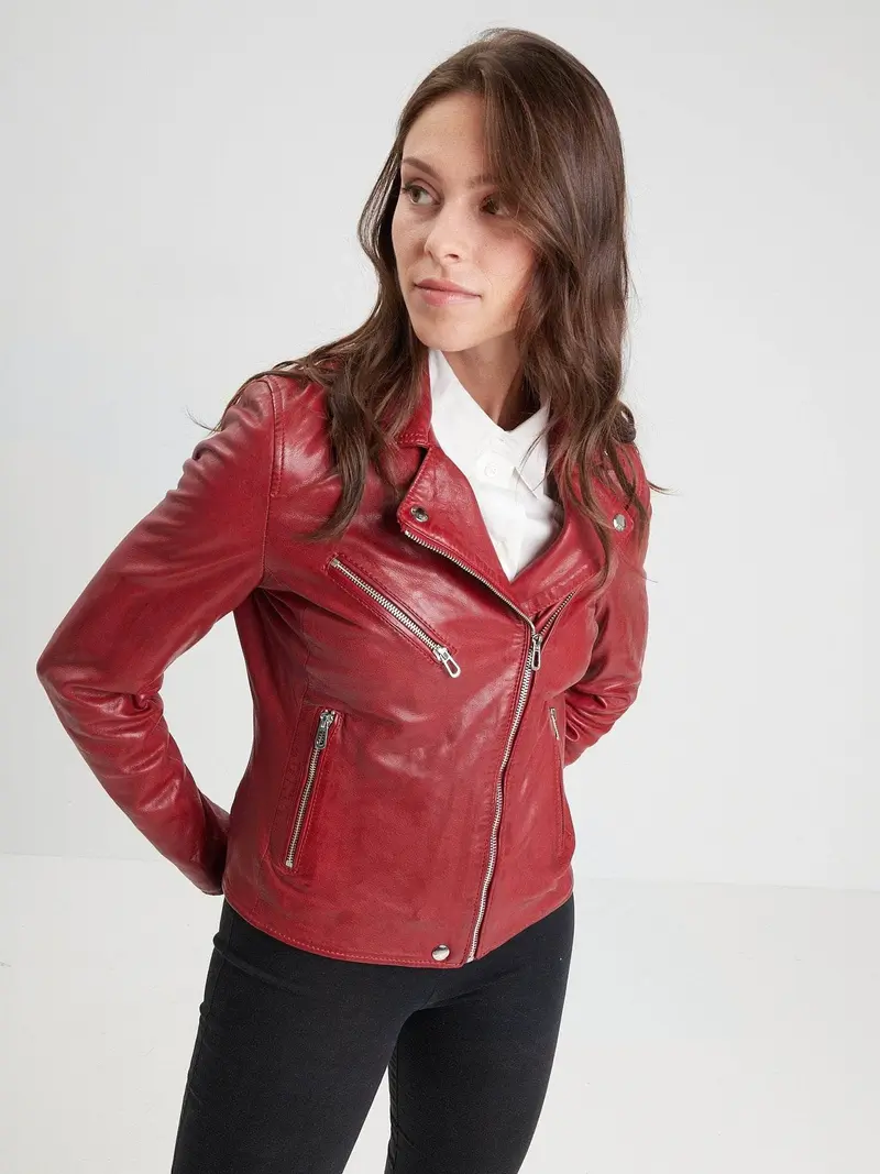 Olympe - Blouson biker cuir femme