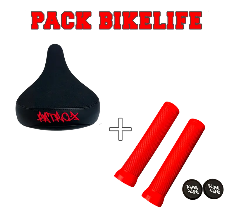 PACK BIKELIFE Patrox – Poignées 145 mm Rouge + Selle Patrox Rouge