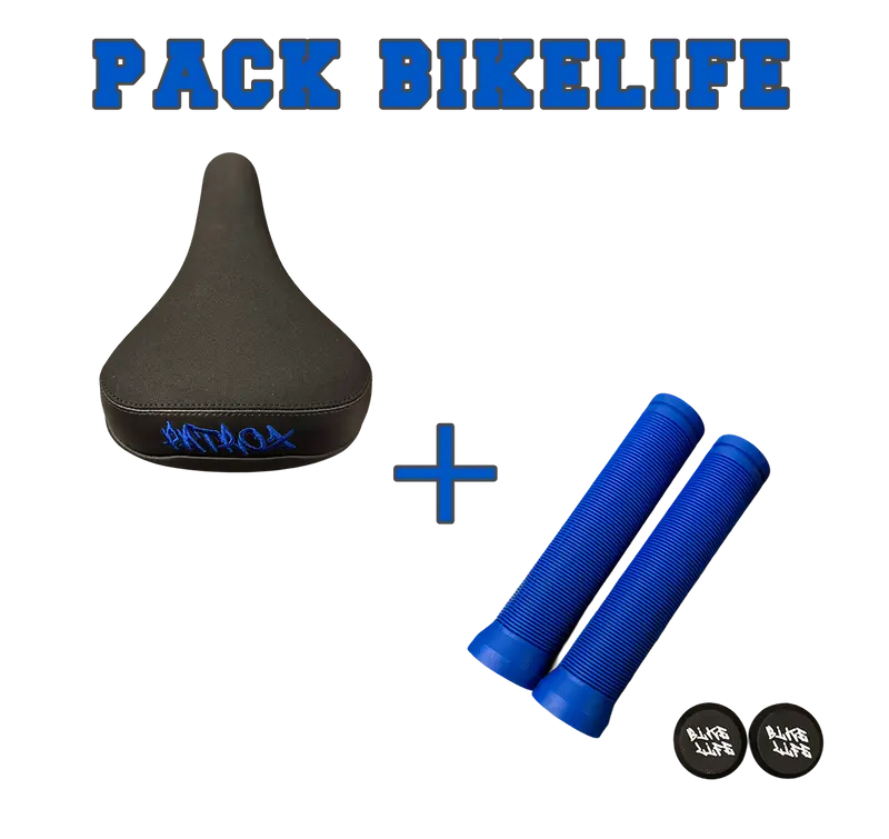 PACK BIKELIFE Patrox – Poignées 145 mm + Selle Patrox Bleu foncé