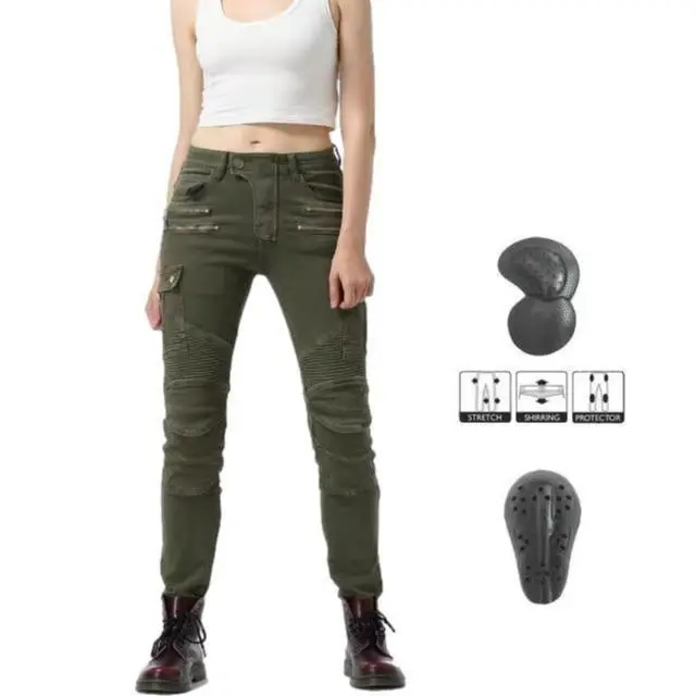 Pantalon jean moto femme - Bella Denim™ KAKI