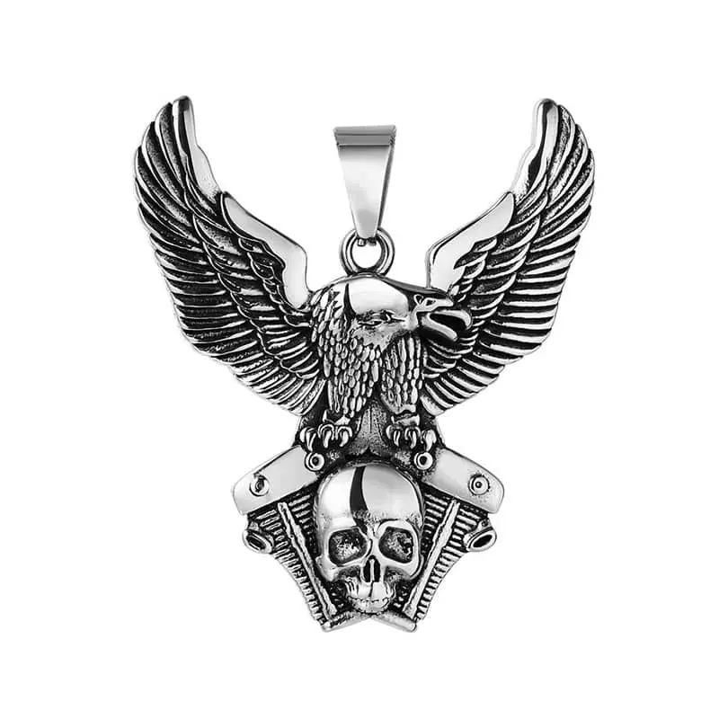 Pendentif moto - Aigle & tête de mort (Avec chaine)
