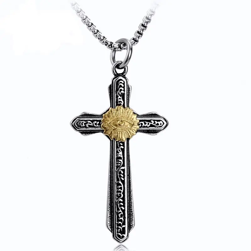 Pendentif moto - Croix noircie (Avec chaine)