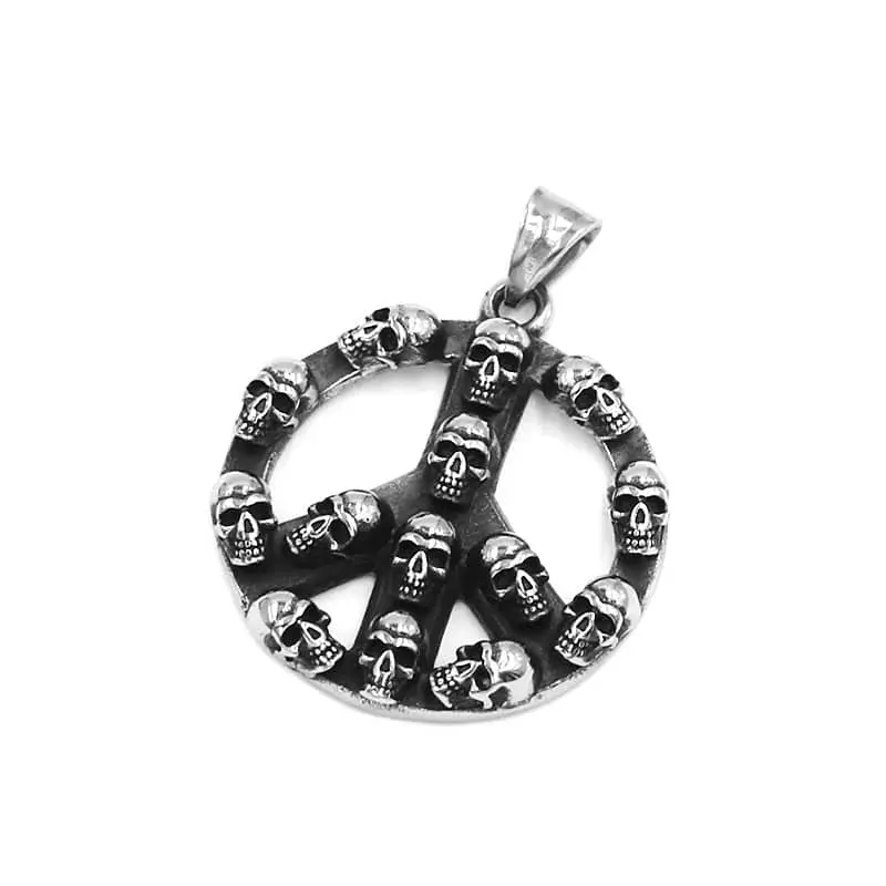 Pendentif moto - Peace and tête de mort (Avec chaine)