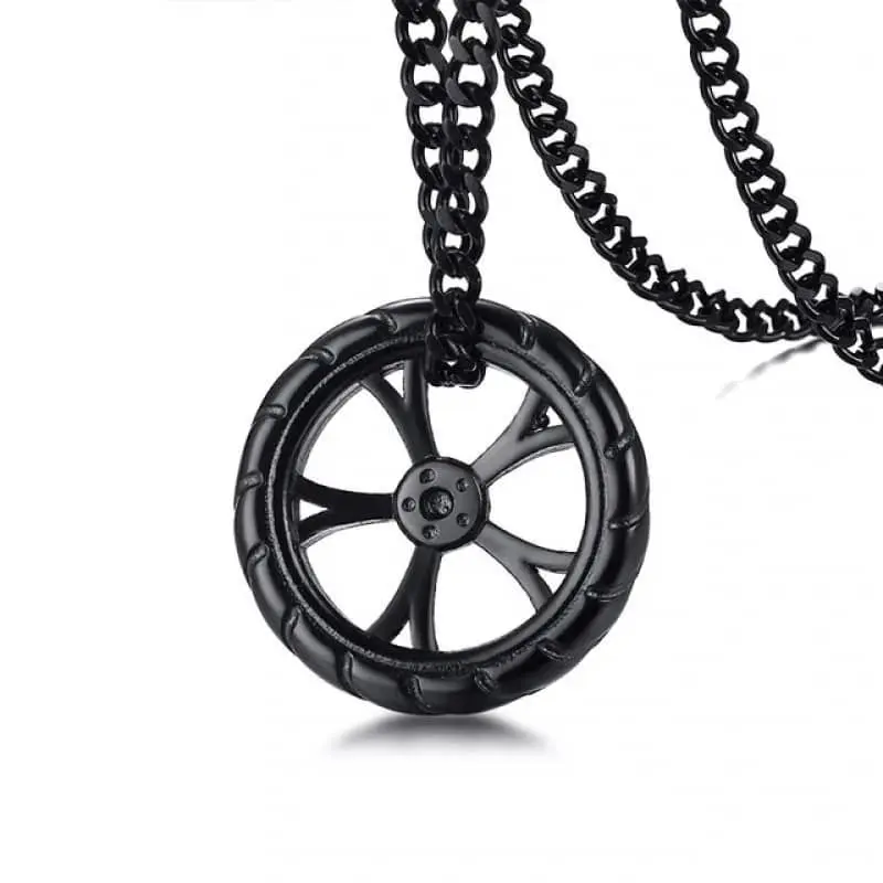 Pendentif moto - Roue de moto (Avec chaine)