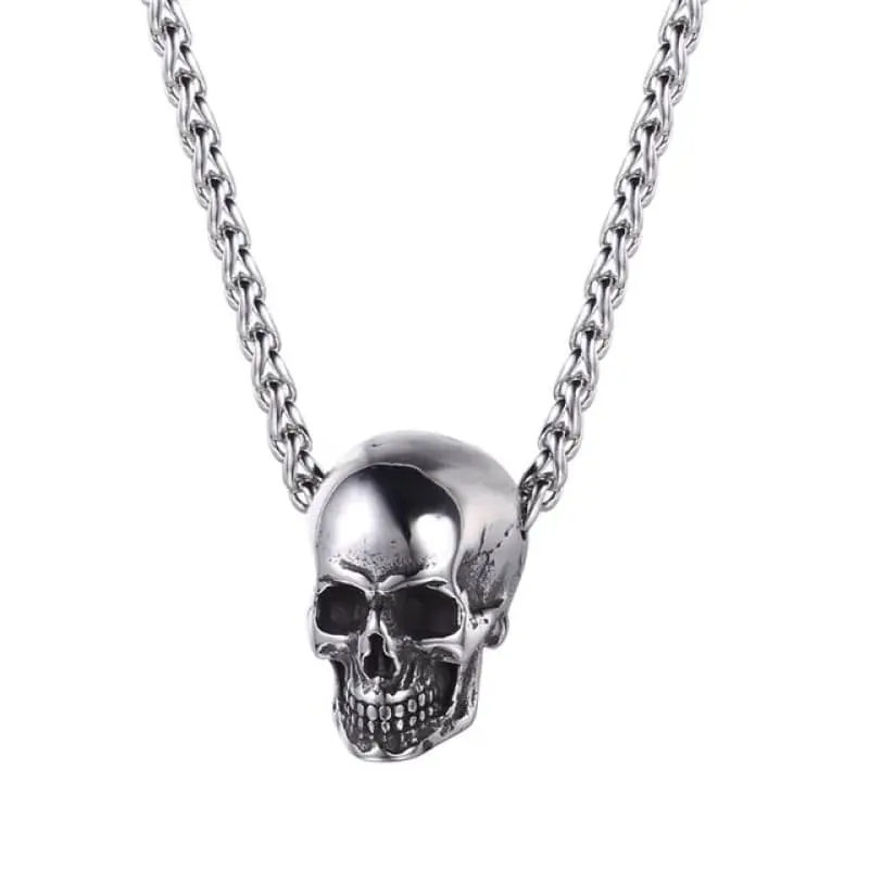 Pendentif moto - Tête de mort argent (Avec chaine)