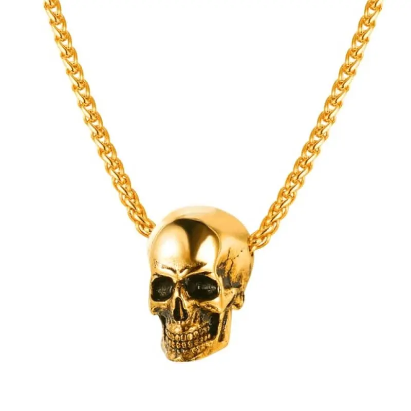 Pendentif moto - Tête de mort en or (Avec chaine)
