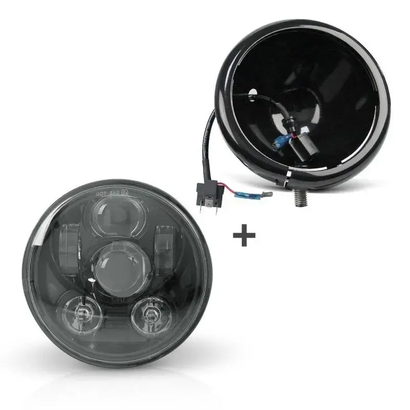 Phare avant LED motos, 5.75 pouces + support - Set Compatible Harley Davidson Dyna Sportster Softail
