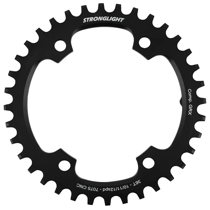 Plateau Gravel 4 branches Ø 110Pour Shimano Grx Fc-Rx600-Rx610-Rx810-Rx820 Stronglight Mono Alu Noir 36 dents - Deport 3 mm 12-11-10V.