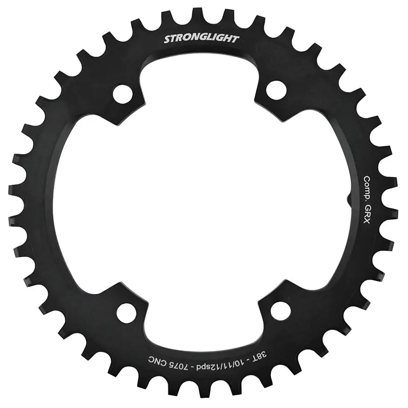 Plateau Gravel 4 branches Ø 110Pour Shimano Grx Fc-Rx600-Rx610-Rx810-Rx820 Stronglight Mono Alu Noir 38 dents - Deport 3 mm 12-11-10V.