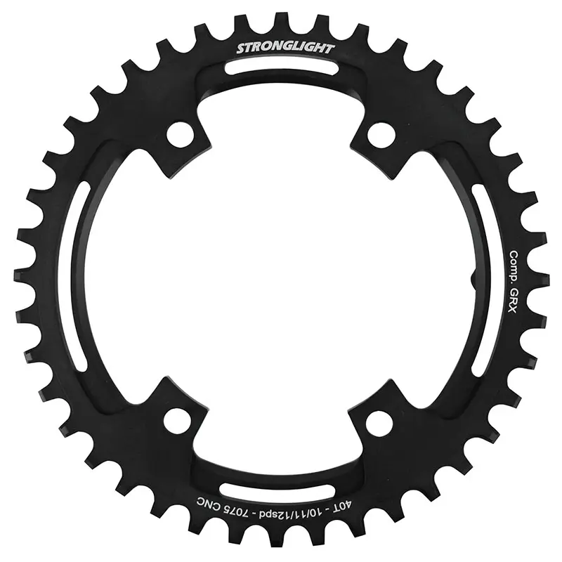 Plateau Gravel 4 branches Ø 110Pour Shimano Grx Fc-Rx600-Rx610-Rx810-Rx820 Stronglight Mono Alu Noir 40 dents - Deport 3 mm 12-11-10V.
