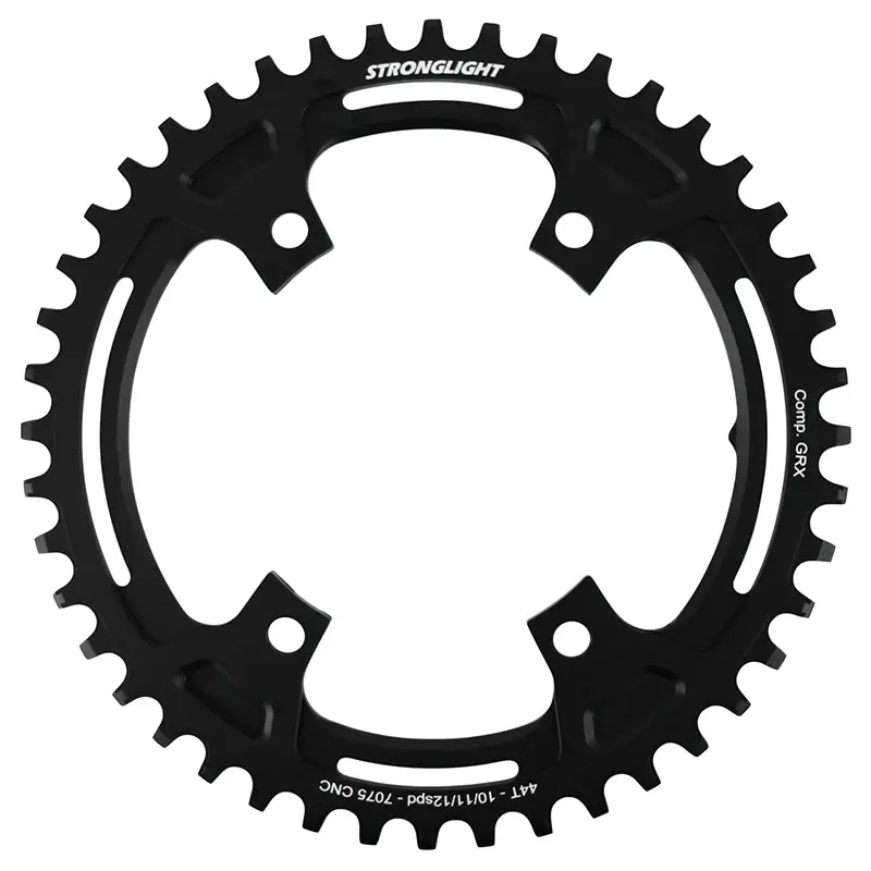 Plateau Gravel 4 branches Ø 110Pour Shimano Grx Fc-Rx600-Rx610-Rx810-Rx820 Stronglight Mono Alu Noir 44 dents - Deport 3 mm 12-11-10V.