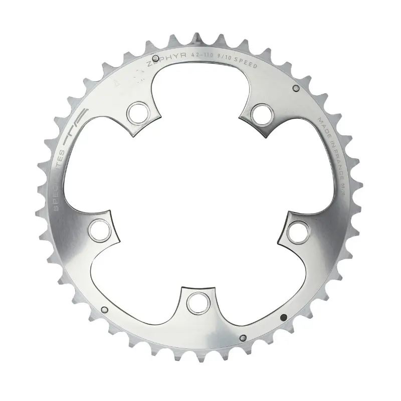 Plateau Route 5 branches Ø 110 Ta Zephyr 42 dents Extérieur Argent Alu 7075 Type Shimano 9-10V.