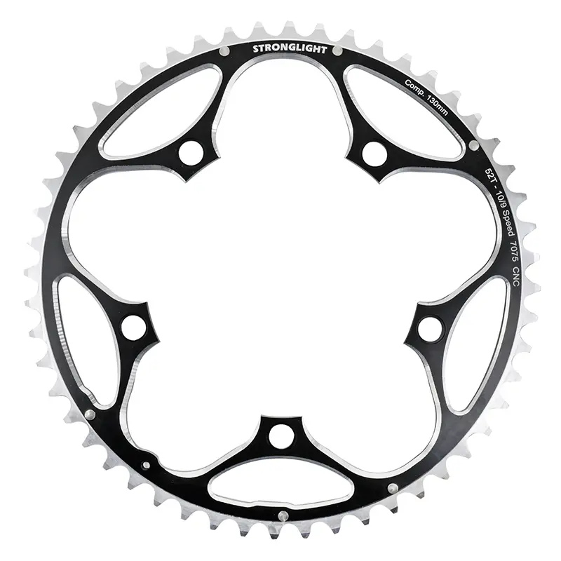 Plateau Route 5 branches Ø 130 Stronglight 52 dents Extérieur Alu Noir-Argent 9-10V.