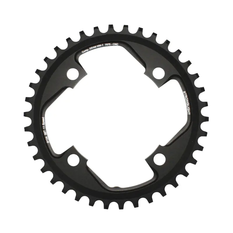 Plateau VTT 4 branches Ø 104 Pour Sram Xo1 Stronglight 38 dents Mono Noir Alu 7075 11V. Narrow Wide - Épaisseur 5 mm