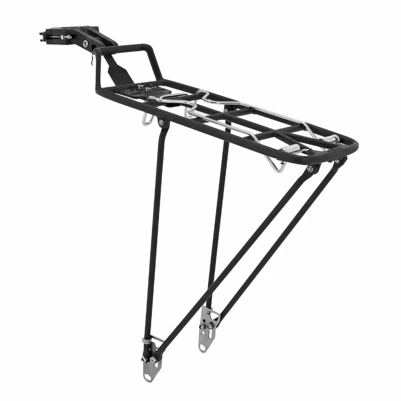 Porte Bagage Vélo Arrière A Fixation Rapide Pletscher Quick Rack Alu Noir (Sur Tige De Selle Diam 24 À 35 mm) - Poids Max 27 Kg Avec Tringles Compatible Tout Vélo Et Demontable Sans Outil