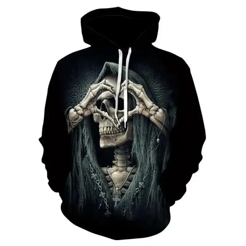 Pull a capuche tête de mort 3D - DESTOCKAGE