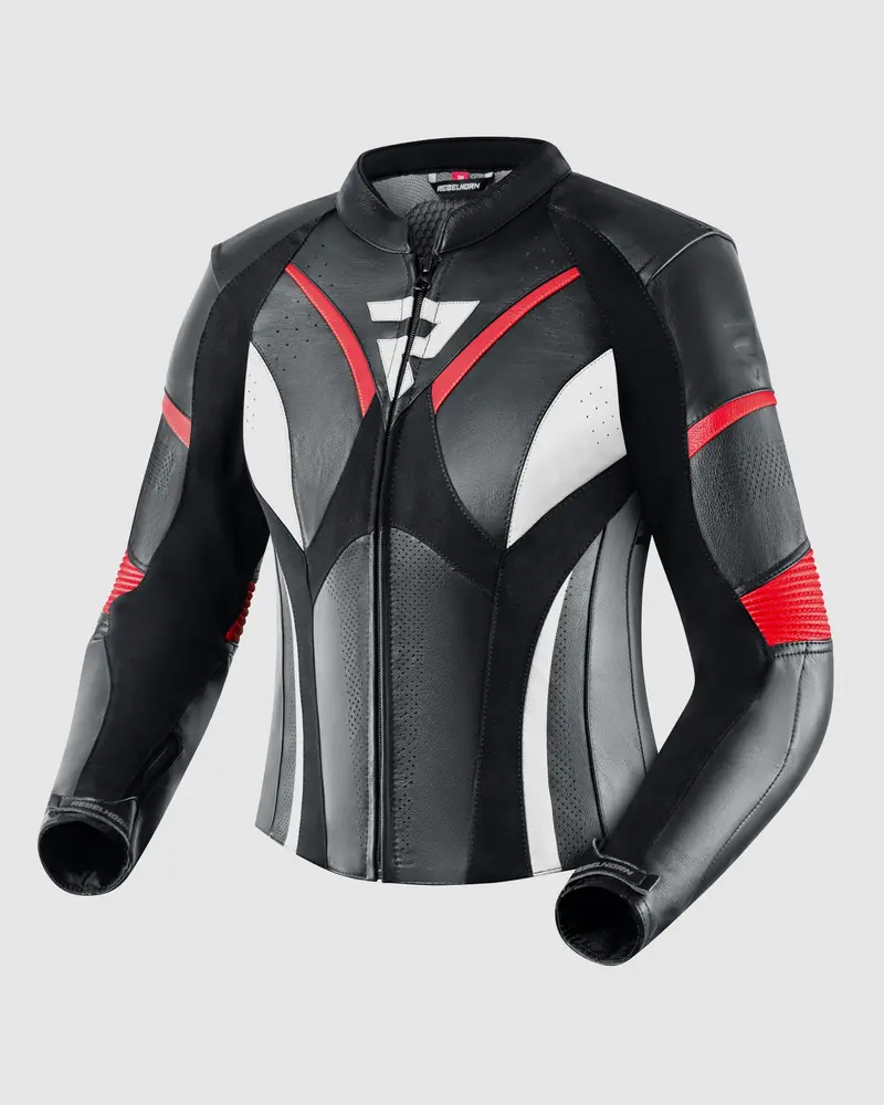 Rebel Femme Blouson Moto Rouge Blanc