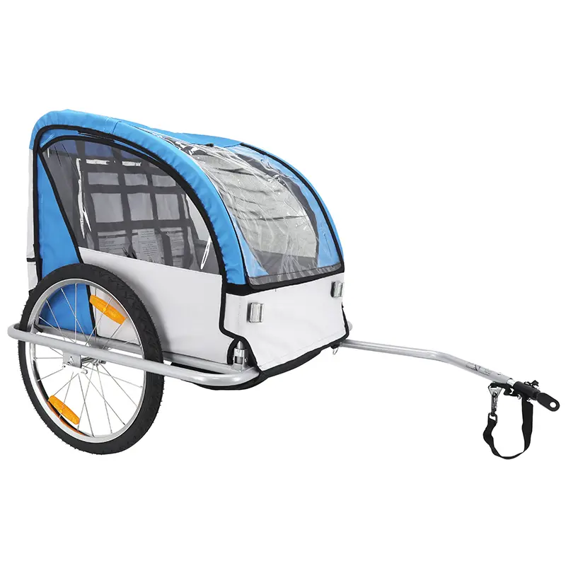 Remorque Vélo Enfant Couverte 2 Places Maxi 45Kg Colori Bleu-Gris Avec Roues 20" À Blocage Et Fixation Axe De Roue Arrière - Montage Rapide Sans Outil (2 Enfants De 18Kgs Et 1 Bagage De 9Kgs)