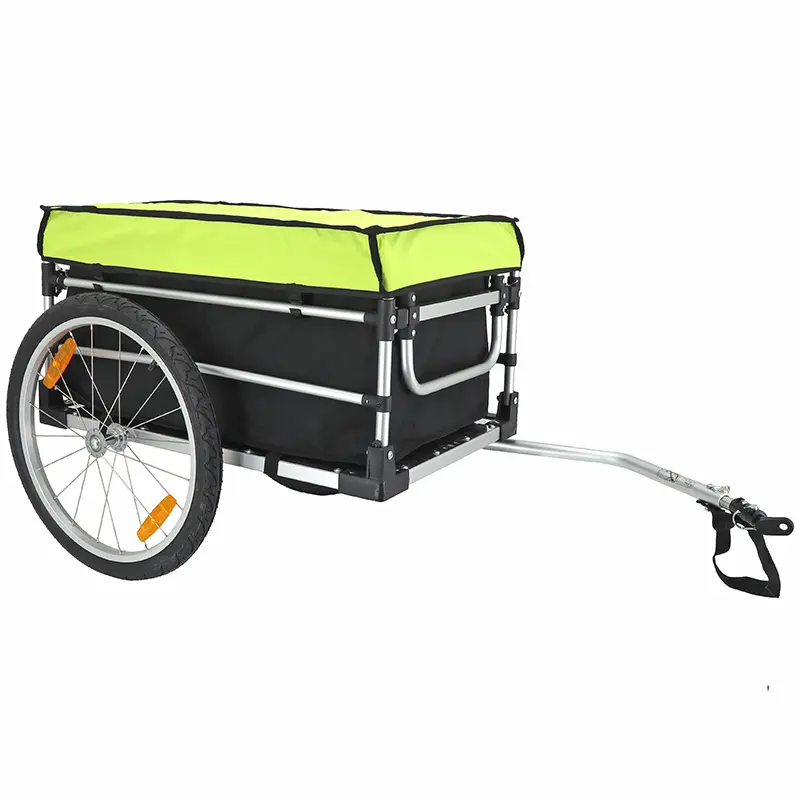 Remorque Vélo Utilitaire Maxi 40Kg Colori Vert-Noir Avec Housses (Dimensions Interieures L68Xl42Xh38) Avec Roues 20" Fixation Axe De Roue - Montage Rapide Sans Outil