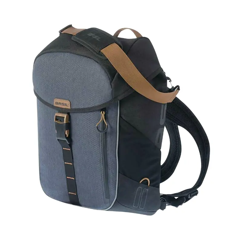 Sacoche Arrière Sac A Dos Vélo Laterale Basil Miles Droit-Gauche Systeme Fixation Hook-On Waterproof 17L Bleu-Noir (Possibilite Sac Bandouliere + Sac A Dos) (44X14X31 cm)