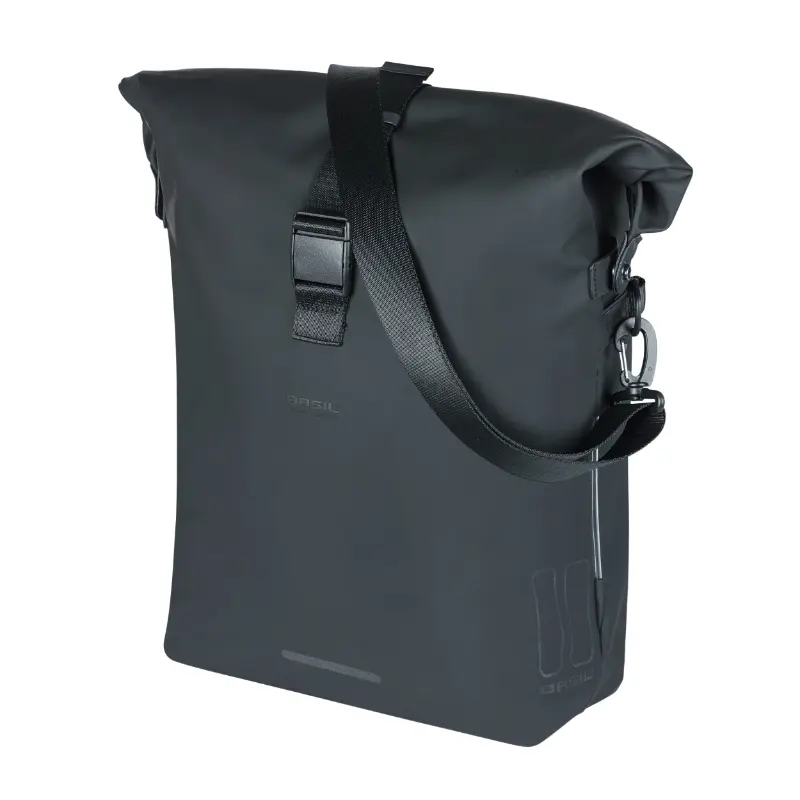 Sacoche Arrière Sac A Dos Vélo Laterale Basil Soho 17L Noir Fixation Porte Bagage Avec Systeme Mik Studs (31X16X37 cm) Avec Éclairage LED