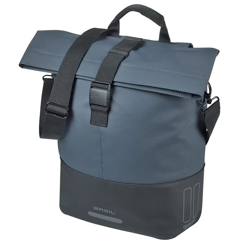 Sacoche Arrière Vélo Laterale Sac Bandouliere Basil Cove Shopper Bleu Marine-Noir Droit-Gauche 14-16L Fixation Mik Hooks Porte Bagage (36X14X29 cm) Avec Poignée Fermeture Pliante Impermeable