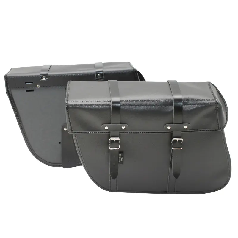 Sacoche Arrière Vélo Laterale Sporfabric S202 Trapeze Style Vintage - Fixation Courroie - Effet Cuir Noir (Lg36Xl11Xh28) (Paire)