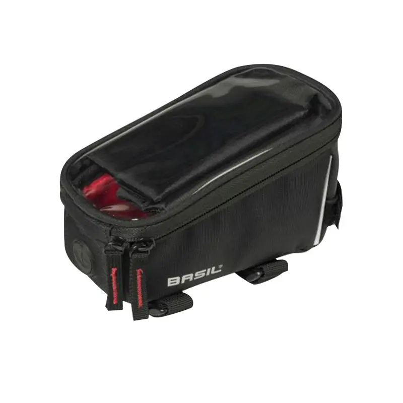 Sacoche De Cadre-Potence Vélo Basil Pour Portable - I-Phone Fixation A Velcro Noir 1L (Sangles Tube Oversize) (19X11X11 cm)