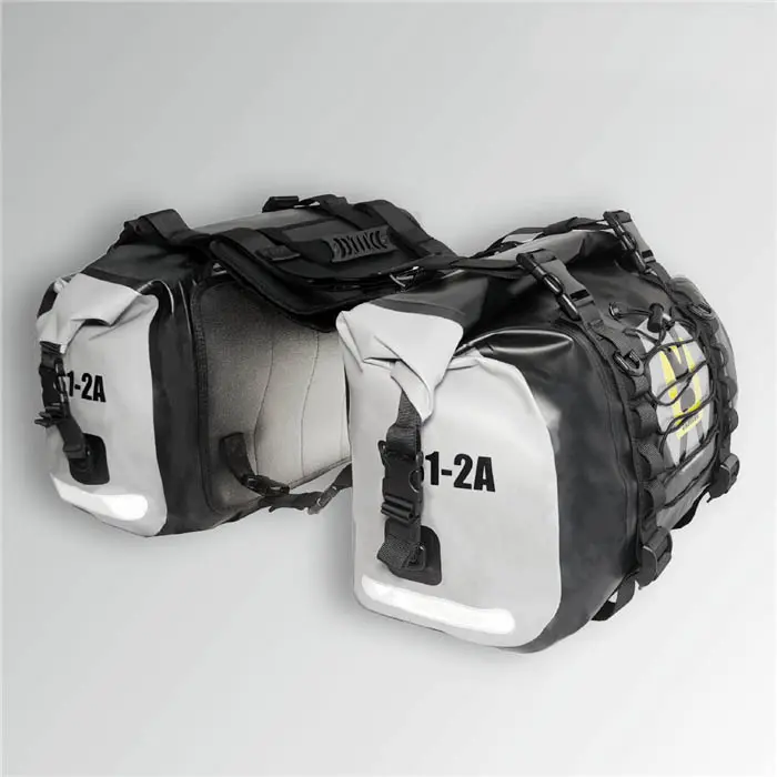 Sacoches cavalières 100% étanches noir et gris 21L-37L