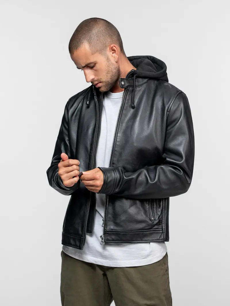 Shafter - Blouson cuir capuche