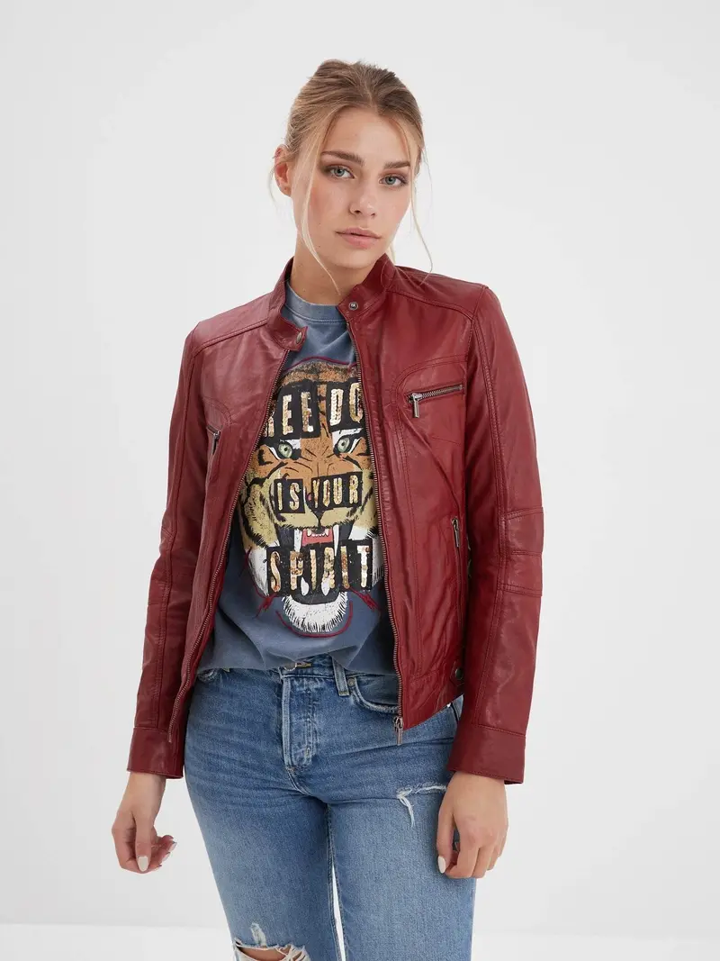 Silene - Blouson rétro cuir femme