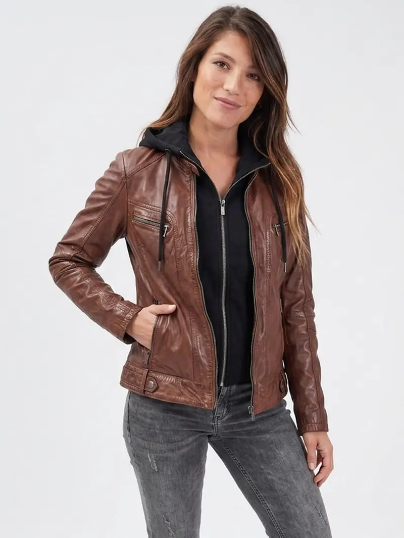 Silene hood - Blouson cuir capuche femme