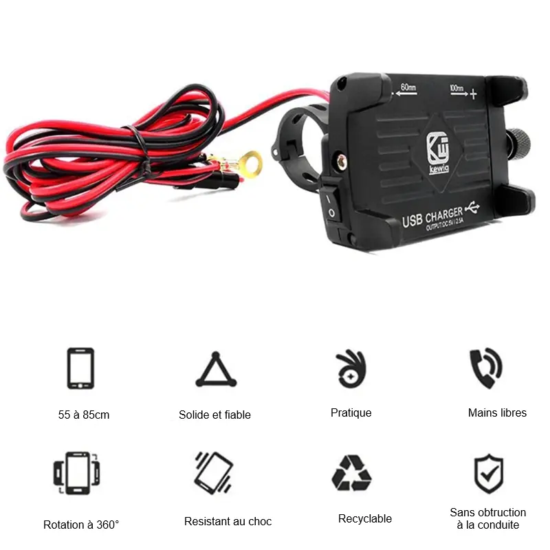 Support de téléphone pour moto avec chargeur