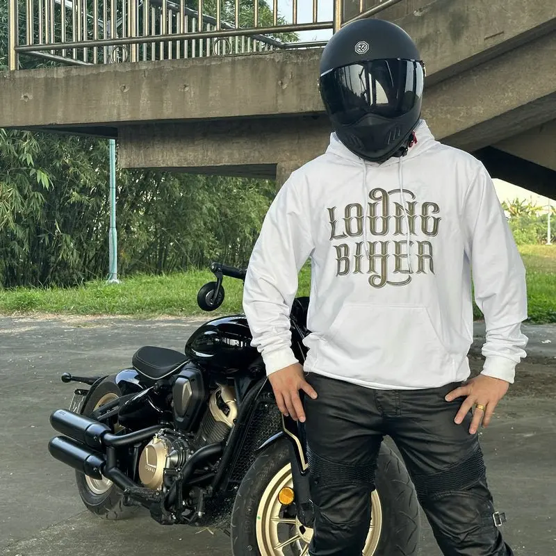 Sweat motard blanc a capuche  | Loung Biker
