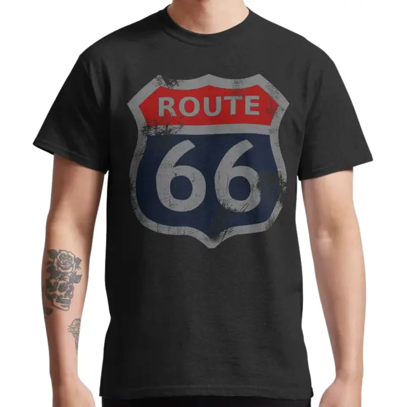T-shirt moto - Route 66 panneau
