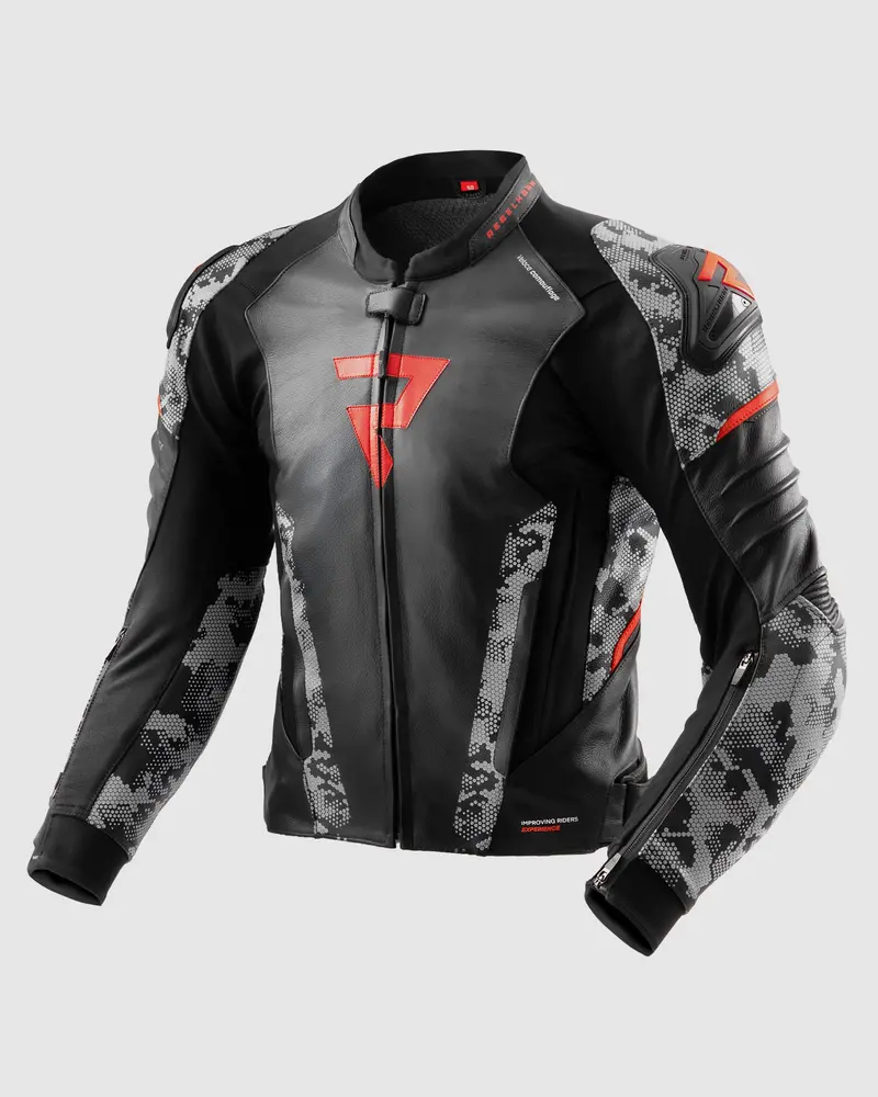 Veloce Blouson Moto Cuir Camo Gris