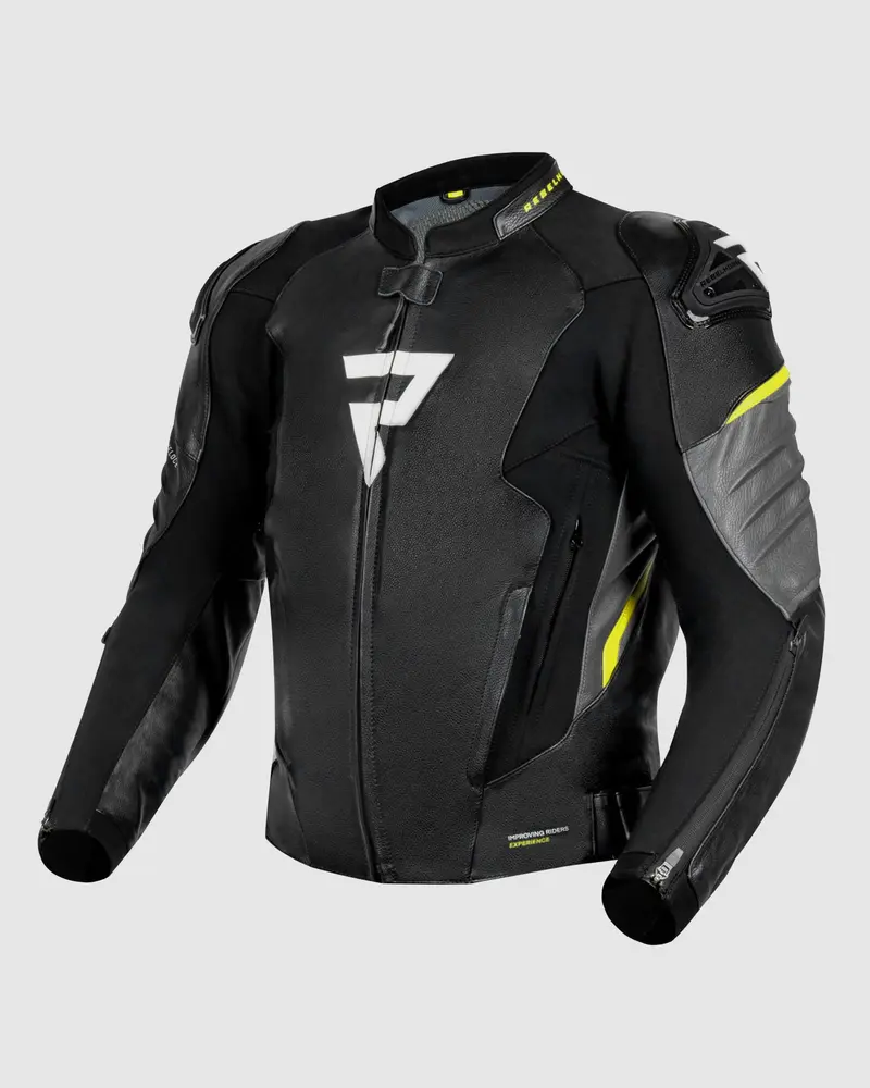 Veloce Blouson Moto Cuir Jaune Fluo