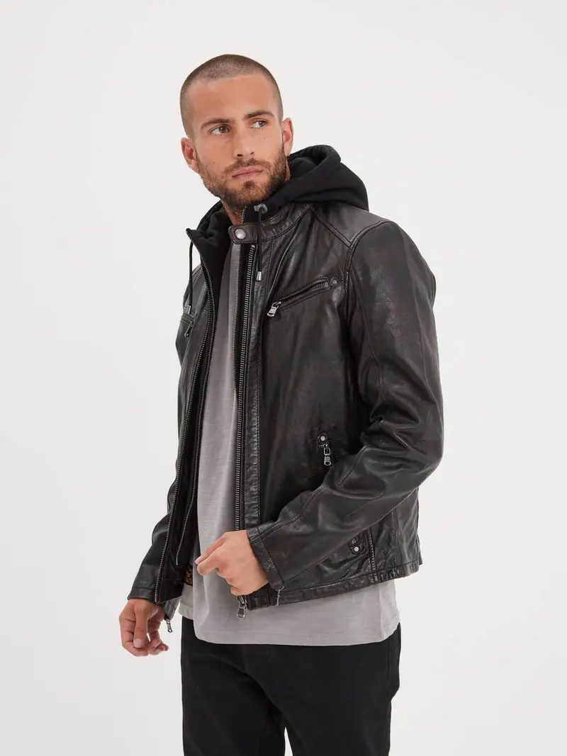 Winstoner - Blouson a capuche cuir